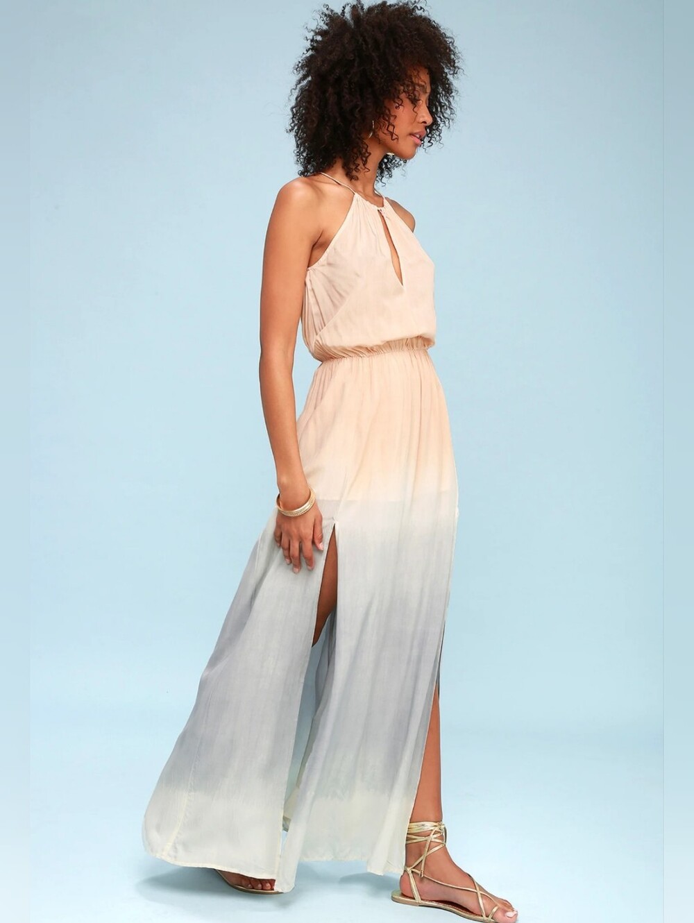 Lulus Sweet Sunset Blush Pink Dip Dye Maxi Dress Size Xs